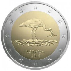 Moneda 2 euros conmemorativa. Letonia 2015 Cigüeña Negra