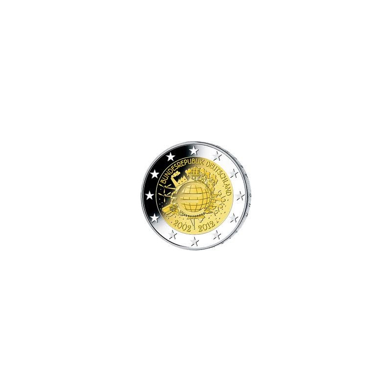 Moneda 2 euros conmemorativa 10º Aniv. Euro.  Alemania 2012 (5 cecas)