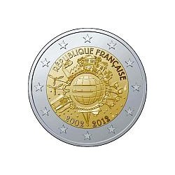 Moneda 2 euros conmemorativa 10º Aniv. Euro. Francia 2012