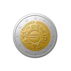Moneda 2 euros conmemorativa 10º Aniv. Euro. Grecia 2012