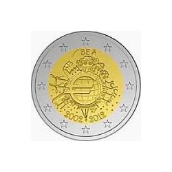 Moneda 2 euros conmemorativa 10º Aniv. Euro. Belgica 2012