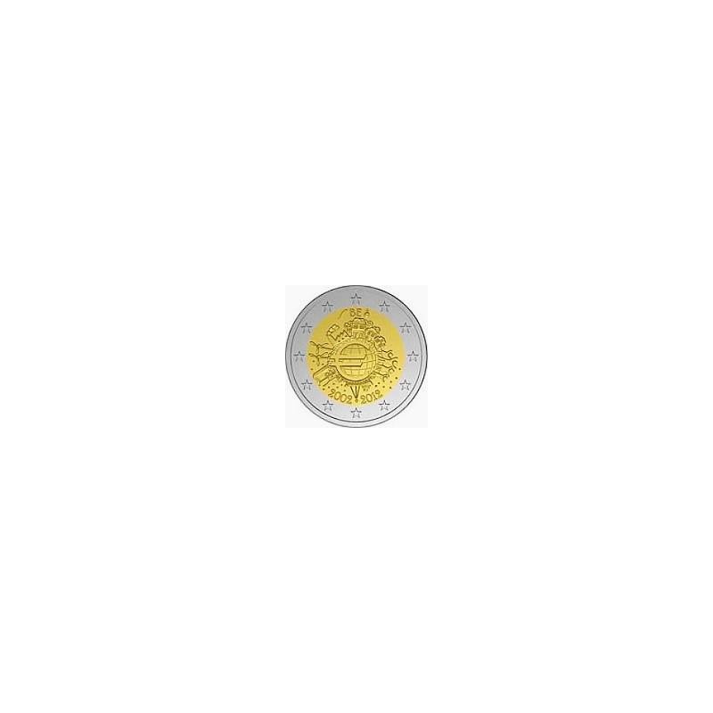 Moneda 2 euros conmemorativa 10º Aniv. Euro. Belgica 2012
