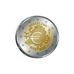 Moneda 2 euros conmemorativa 10º Aniv. Euro. Holanda 2012