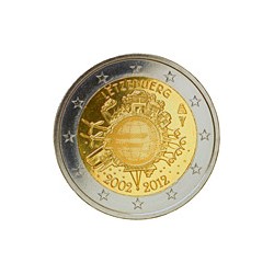 Moneda 2 euros conmemorativa 10º Aniv. Euro. Luxemburgo 2012