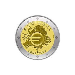 Moneda 2 euros conmemorativa 10º Aniv. Euro. Portugal 2012