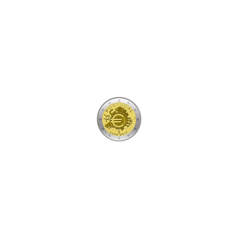 Moneda 2 euros conmemorativa 10º Aniv. Euro. Portugal 2012