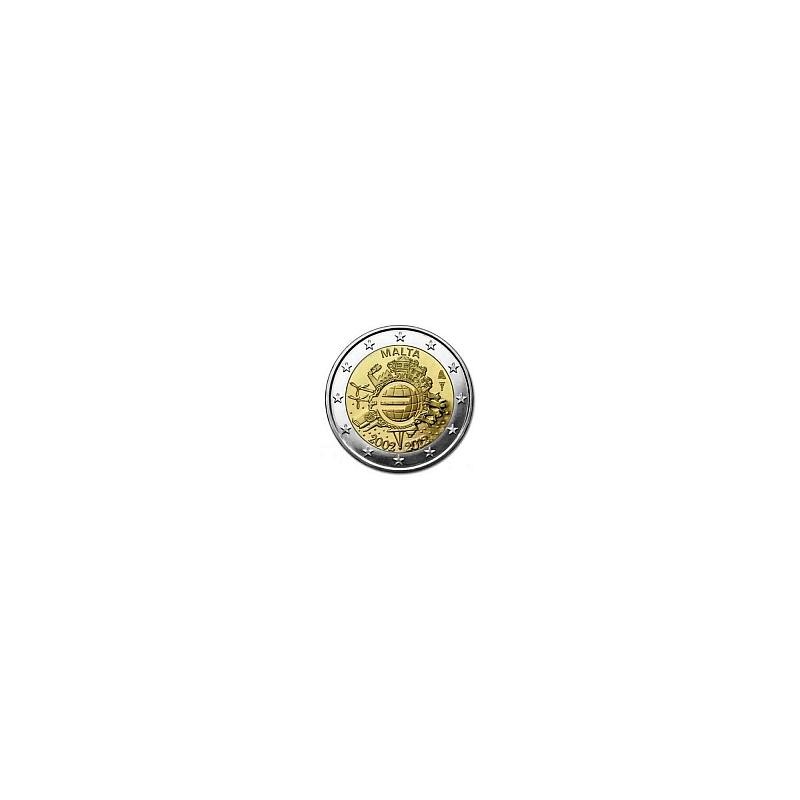 Moneda 2 euros conmemorativa 10º Aniv. Euro. Malta 2012