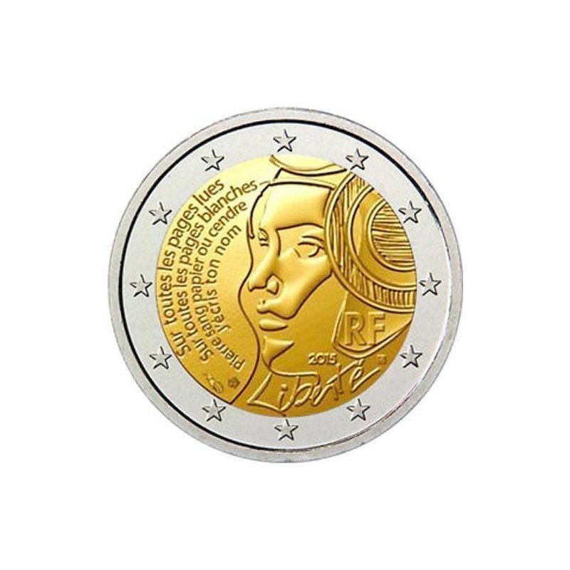 Moneda 2 euros conmemorativa. Francia 2015 70 Años de Paz
